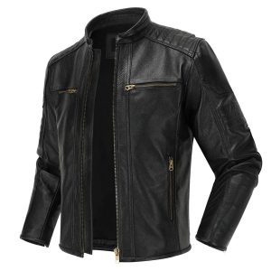 New Motorcycle Causal Vintage Leather Coat Men Autumn Outfit Fashion Biker