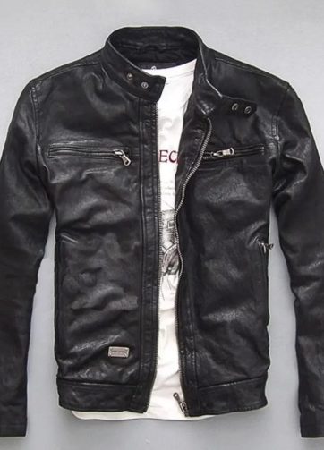 New Leather Jacket Top Layer 100% Sheepskin Leather Clothes Men's Stand Collar