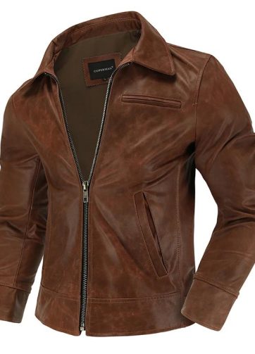 First Layer Cowhide Waxed Leather Tuxedo Motorcycle Leather Jacket Men's Biker J...(41DD)