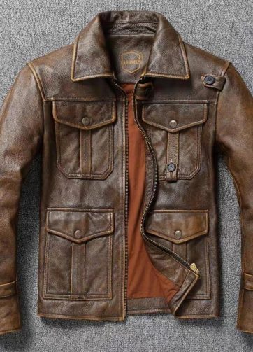 Men's Genuine Leather Jacket Natural Cowhide Hunting Jacket First Layer Cowhide