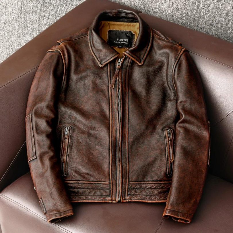 New Men Leather  Jacket  Swallow Tailed Vintage Motorcycle Top Cowhide Coat