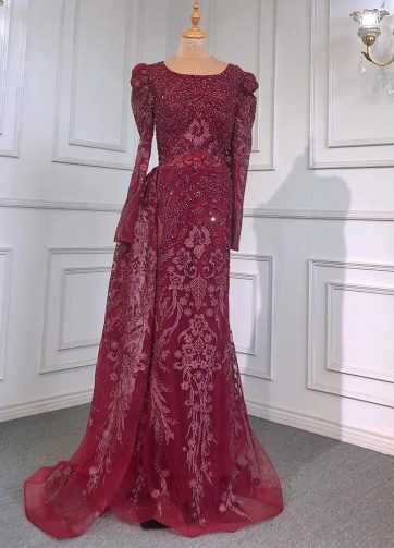 SERENE HILL Customized Muslim Dark Grey Luxury Evening Dress Gown 2025 Beaded Me