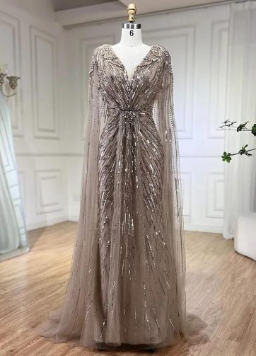 SERENE HILL Customized Arabic Luxury Turquoise Beaded Mermaid Evening Dress 2025
