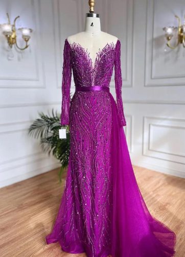 SERENE HILL Customized Lilac Elegant Mermaid Sexy V-Neck Luxury Evening Dress Go