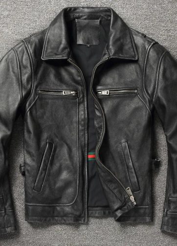 Retro Style 100% Top Layer Cowhide Oversized Leather Jacket Color is made o