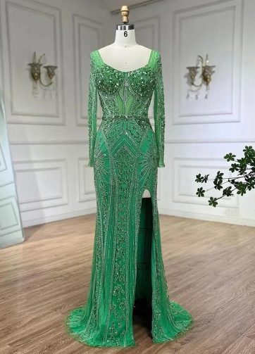SERENE HILL Customized Arabic Luxury Beaded Gold Mermaid Evening Dress 2025 Sexy