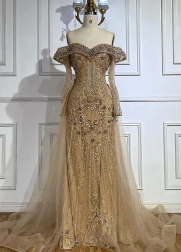 SERENE HILL Customized Dubai Luxury Beaded Nude Mermaid Evening Dress 2025 Off S