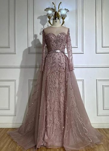SERENE HILL 2025 Customized Nude Beaded Saudi Arabic Mermaid Evening Gown with S