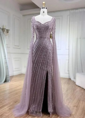 SERENE HILL Customized 2025 Arabic Pink Luxury Beaded Mermaid Evening Dress Cape