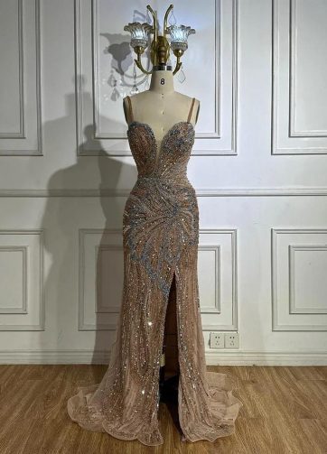 SERENE HILL Customized Dubai Luxury Beaded Mermaid Evening Dress 2025 Sexy Slit