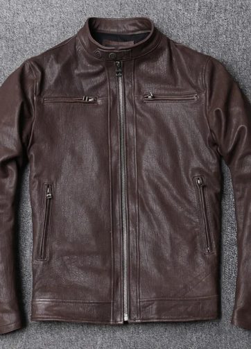 Italian Oil Wax Vegetable Tanned Bark Pattern Sheepskin Genuine Leather Jacket