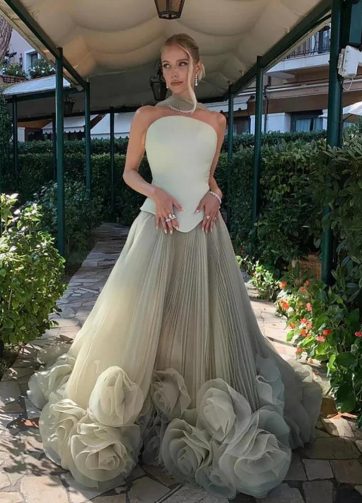 Elegant Sage Green Strapless 3D Flowers A Line Evening Dresses Gowns for Party 2