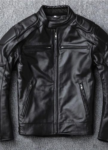 Men's Natural Leather Motorcycle Jacket Stand Collar Cropped Autumn Jacket Men