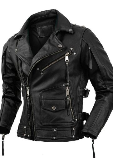 Men's Natural Leather Motorcycle Jacket Top Layer Cowhide Biker Jacket Retro Mot