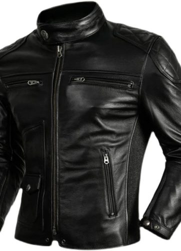 New Top Layer Cowhide  Leather  Jacket Men Black Stand Collar Short Genuine
