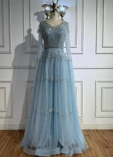 Elegant Caramel A Line Beaded Evening Dress with Cape Long Sleeves Serene Hill 2