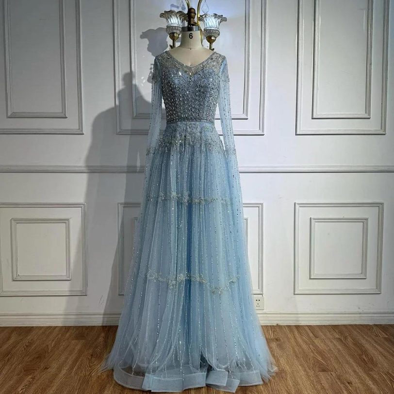 Elegant Caramel A Line Beaded Evening Dress with Cape Long Sleeves Serene Hill 2