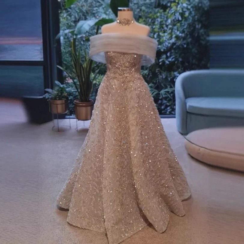 Luxury Glamorous Gray SliverOff Pink Mermaid Evening Dress with Big Bow Backless - 图片 4