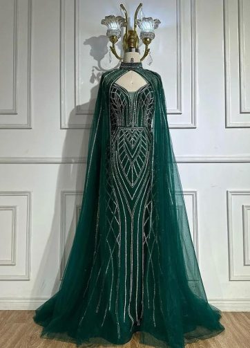 SERENE HILL 2025 Customized Saudi Green Mermaid Arabic Evening Dresses with Bead