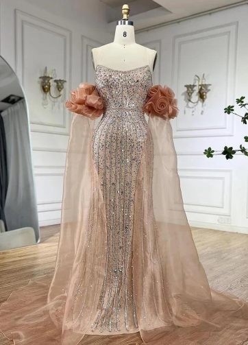 Luxury Pink Beaded Mermaid Evening Dress for Arabic Women 2025 Customized Party