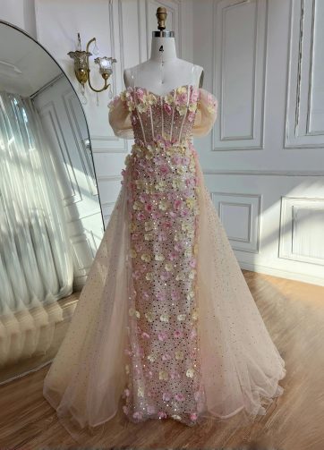 SERENE HILL 2025 Customized Arabic Simple Floral Mermaid Evening Dress Off Shoul