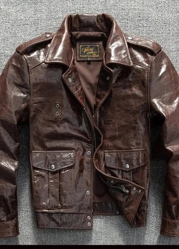 Top Layer Goat Skin Leather Jacket, Men's California Mounted Police Flight Suit