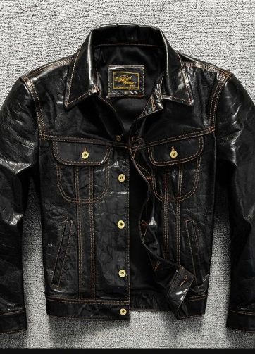 Top Layer Sheepskin Leather Jacket for Men, Vegetable Tanned Batik Storm Knight