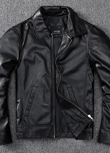 Top Layer Sheepskin New Leather Jacket Men'S Short Leather Jacket Thin Lapel Bus