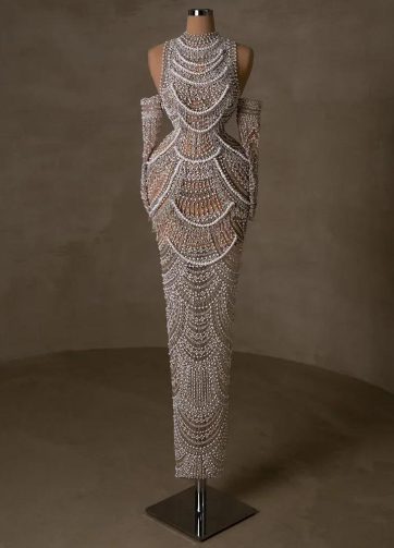 SERENE HILL Customized Arabic Luxury Beaded Mermaid Gloves Evening Dress 2025 Nu