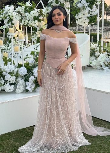 SERENE HILL Customized Arabic Luxury Pink Beaded Pearls A-Line Evening Dress 202