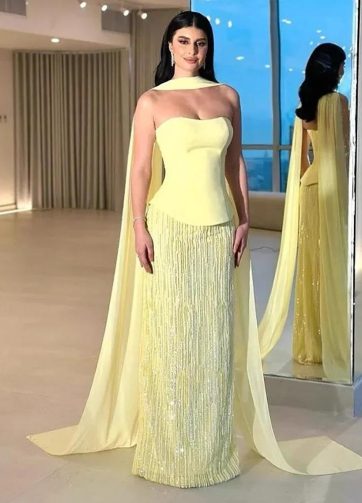 SERENE HILL Customized Arabic Luxury Yellow Beaded Mermaid Evening Dress 2025 St