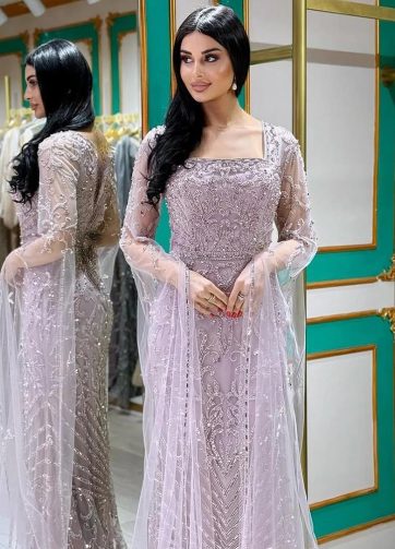 SERENE HILL Customized Arabic Pink Luxury Beaded Mermaid Evening Dress 2025 Cape