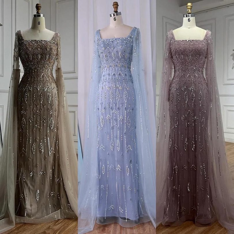 Luxury Caramel Saudi Arabic Evening Dress with Long Sleeves Cape Serene Hill 202 - 图片 2