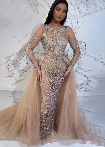 SERENE HILL Customized Pink Luxury Beaded Mermaid Overskirt Evening Dress 2025 H