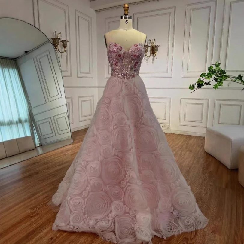 Luxury Floral Appliques A Line Spaghetti Strap Pink Prom Dress 2025 Serene Hill