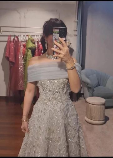 Luxury Glamorous Gray SliverOff Pink Mermaid Evening Dress with Big Bow Backless