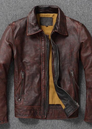 Top layer Cow Oversized Leather Jacket Red-Brown American retro Motorcycle Style