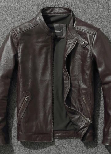 Top Layer Cowhide  Jacket  Fashion SlimFit Stand Collar Leisure Bomber Jacket