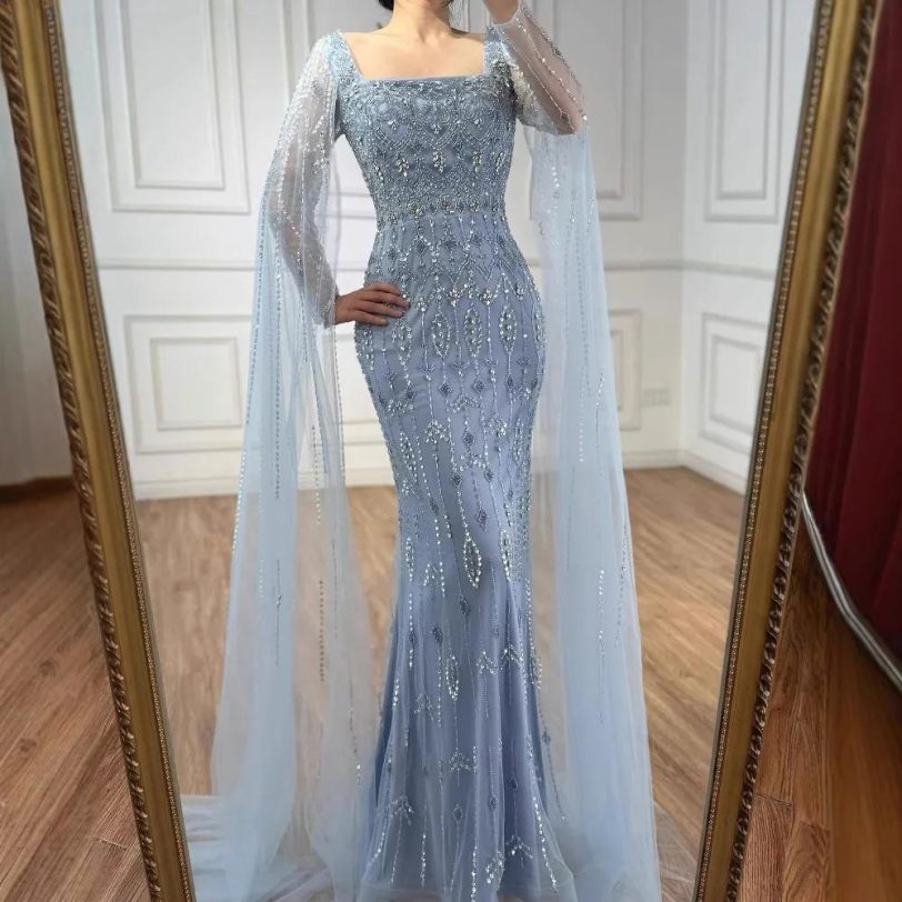 Luxury Caramel Saudi Arabic Evening Dress with Long Sleeves Cape Serene Hill 202 - 图片 5
