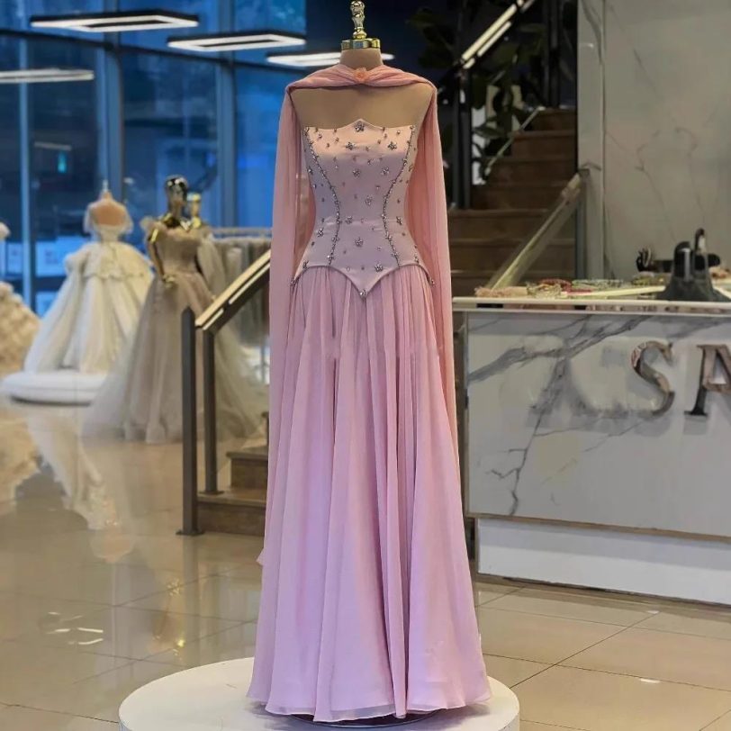 UsersElegant Sage Green Strapless Evening Dress A-Line Chiffon Prom Gown with Corset - 图片 3