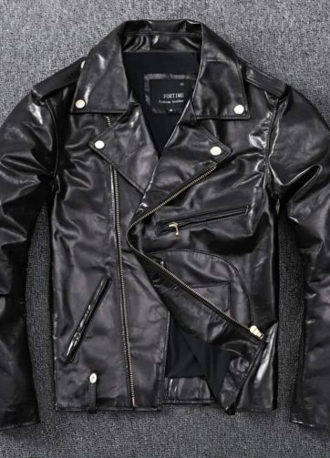 Italian Imported Batik Sheepskin Motorcycle Jacket Retro Khaki J24 Diagonal Leat
