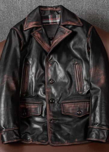 Retro Top Layer Tea Core Horse Leather Jacket Men's Long Leather Jacket Classic