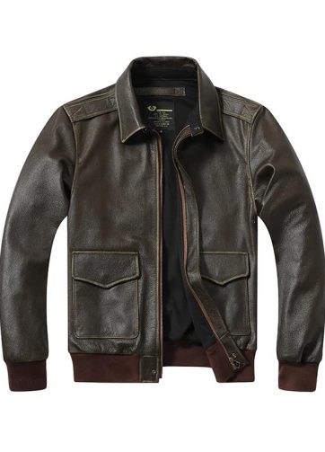 Vintage Olive Men's Leather Jacket A2 Bomber Jacket Top Layer Calfskin Military