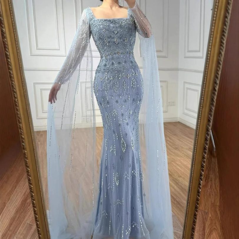 Luxury Caramel Saudi Arabic Evening Dress with Long Sleeves Cape Serene Hill 202 - 图片 4