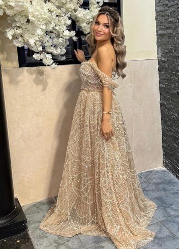 SERENE HILL Customized Pink Arabic Luxury Beaded A-Line Evening Dresses 2025 Off