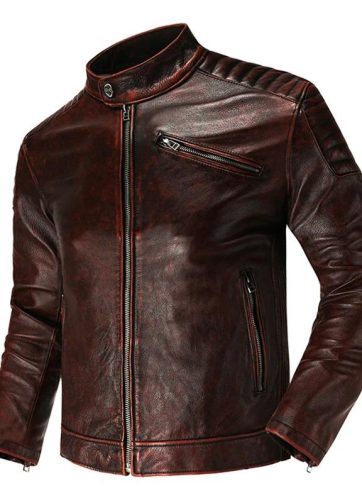 Copersian Men's Genuine Leather Jacket Natural Cowhide Hunting Jacket  Retro Mot
