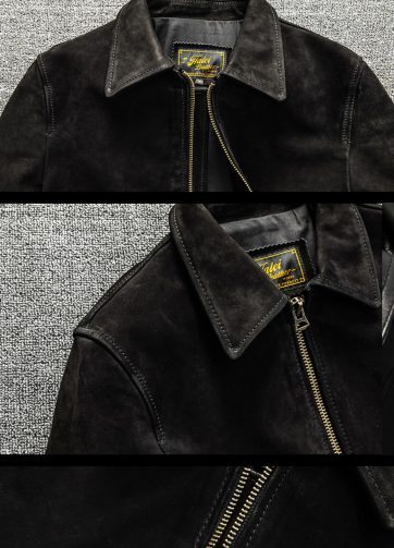 Heavy Water Wash Uncoated Mixed Breed Top Layer Goat Skin Genuine Leather Jacket