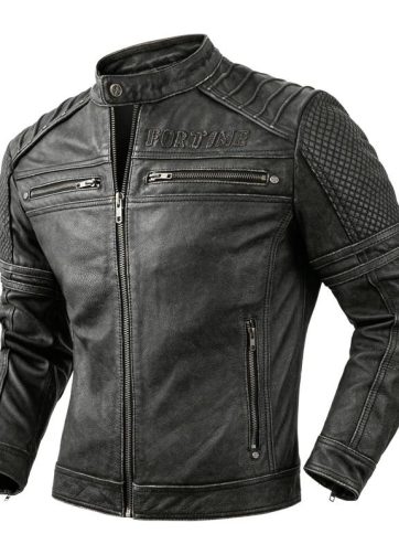Men's Vintage Biker Jacket Top Layer Standing Collar Cowhide Motorcycle Jacket