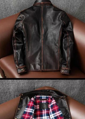 New Top Layer Tea Core Horse Leather Dispatcher Jacket Classic Retro Men's Leath