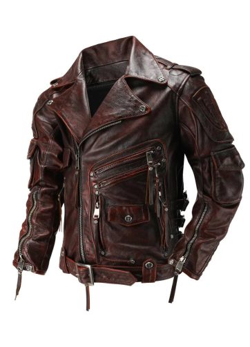 Copersian Men's Natural Leather Motorcycle Jacket Top Layer Causal Vintage Retro